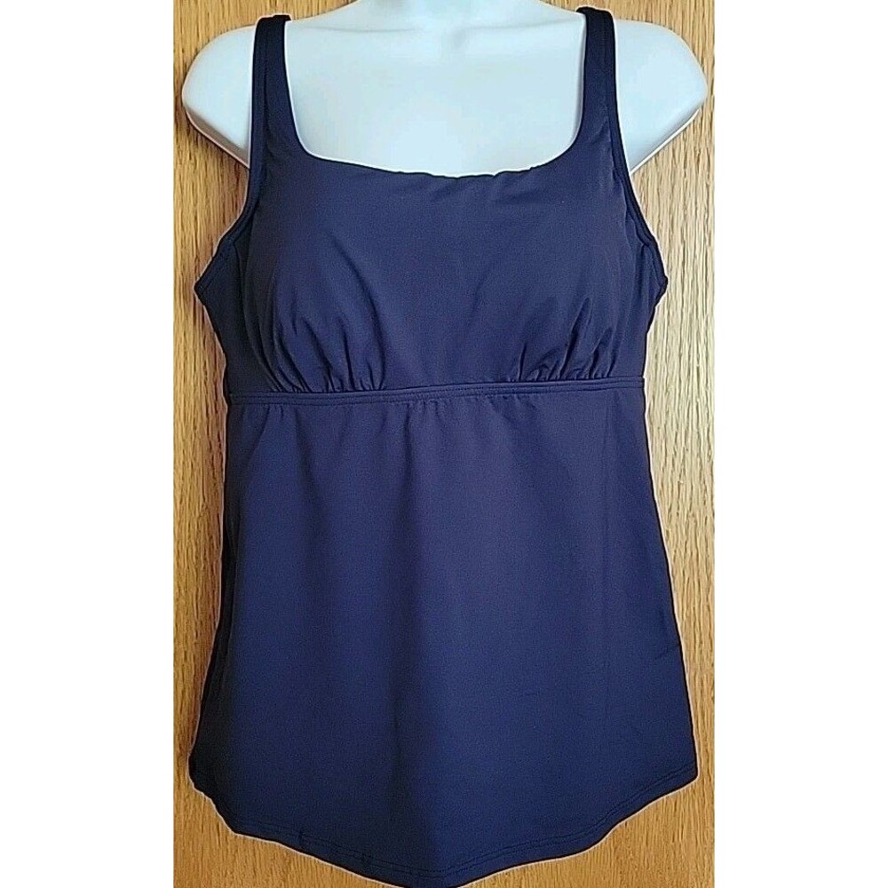 Swim Top Navy 12 Square Neck Underwire Solid Women's Lands' End MED S902